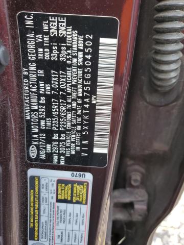 Photo 14 from auction – 2014 KIA SORENTO LX with VIN 5XYKT4A75EG504502