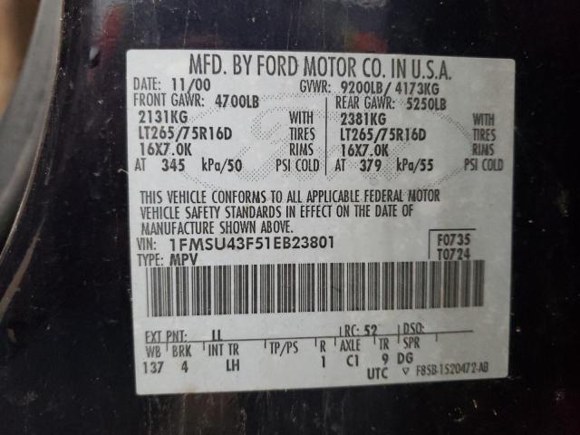 Photo 14 from auction – 2001 FORD EXCURSION with VIN 1FMSU43F51EB23801