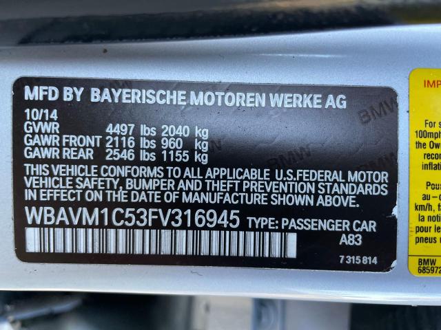 Photo 10 from auction – 2015 BMW X1 SDRIVE2 with VIN WBAVM1C53FV316945