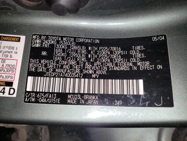 Photo 14 from auction – 2004 TOYOTA HIGHLANDER with VIN JTEDP21A740035412