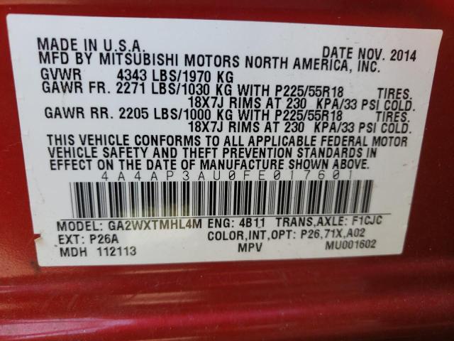 Photo 14 from auction – 2015 MITSUBISHI OUTLANDER with VIN 4A4AP3AU0FE017601