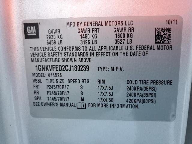 Фото 14 с аукциона – 2012 CHEVROLET TRAVERSE L с VIN 1GNKVFED2CJ180239