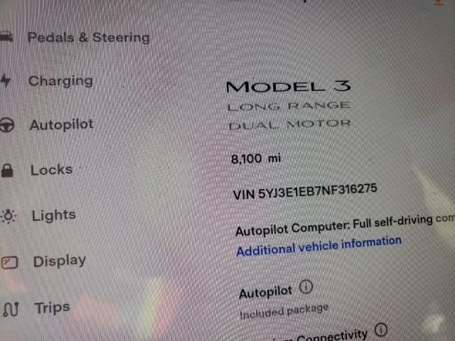 Photo 9 from auction – 2022 TESLA MODEL 3 with VIN 5YJ3E1EB7NF316275