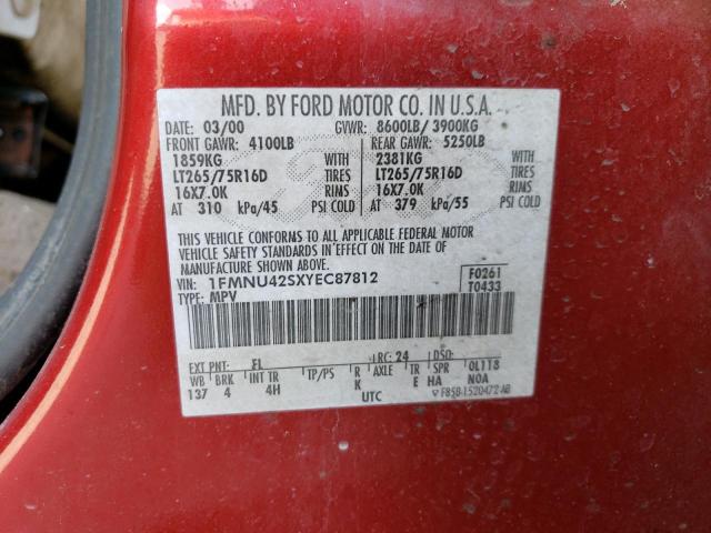 Photo 10 from auction – 2000 FORD EXCURSION with VIN 1FMNU42SXYEC87812