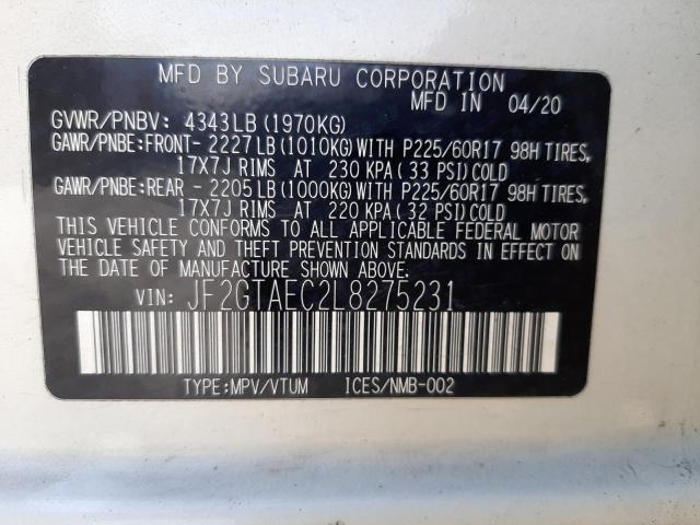 Photo 14 from auction – 2020 SUBARU CROSSTREK with VIN JF2GTAEC2L8275231