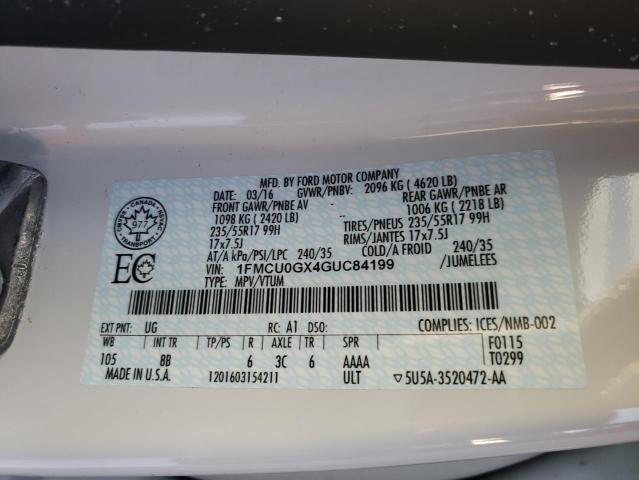 Photo 14 from auction – 2016 FORD ESCAPE SE with VIN 1FMCU0GX4GUC84199