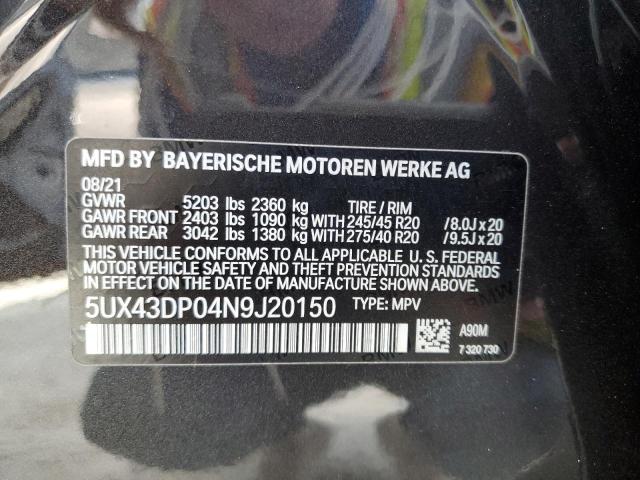 Photo 14 from auction – 2022 BMW X3 SDRIVE3 with VIN 5UX43DP04N9J20150