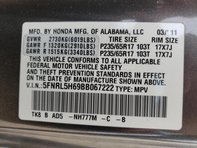 Photo 14 from auction – 2011 HONDA ODYSSEY EX with VIN 5FNRL5H69BB067222