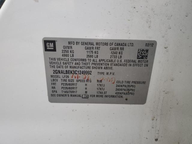 Photo 14 from auction – 2012 CHEVROLET EQUINOX LS with VIN 2GNALBEK3C1249992