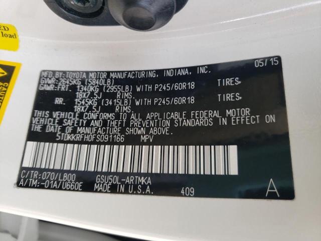 Photo 14 from auction – 2015 TOYOTA HIGHLANDER with VIN 5TDKKRFH0FS091166