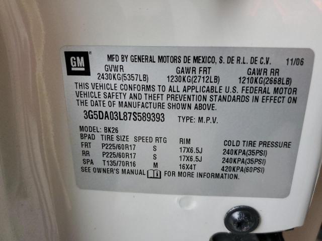 Photo 14 from auction – 2007 BUICK RENDEZVOUS with VIN 3G5DA03L87S589393