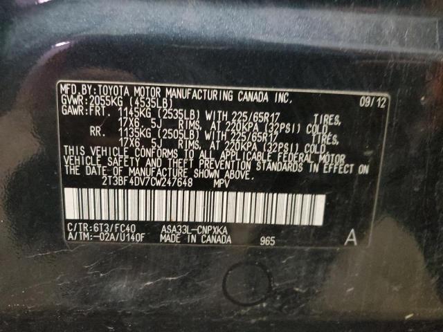 Photo 14 from auction – 2012 TOYOTA RAV4 with VIN 2T3BF4DV7CW247648