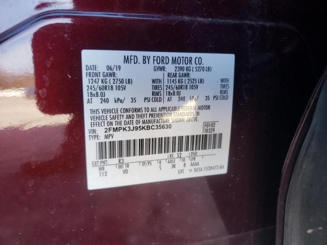 Photo 14 from auction – 2019 FORD EDGE SEL with VIN 2FMPK3J95KBC35630