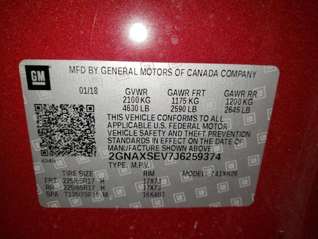 Photo 14 from auction – 2018 CHEVROLET EQUINOX LT with VIN 2GNAXSEV7J6259374