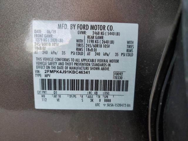 Photo 14 from auction – 2019 FORD EDGE SEL with VIN 2FMPK4J91KBC46341