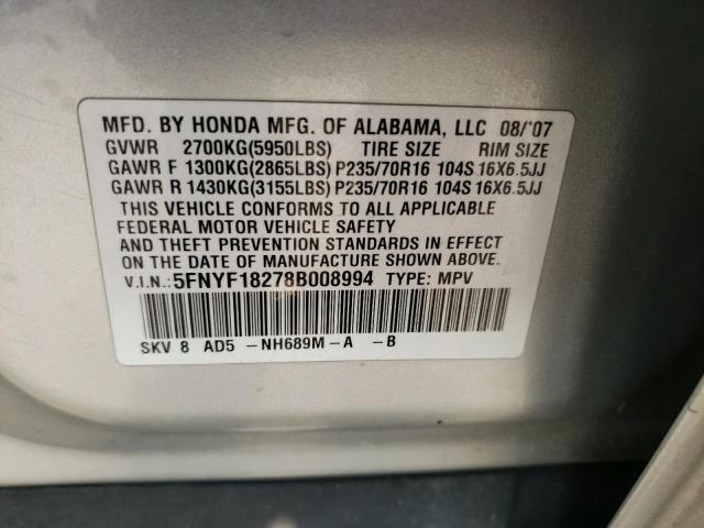 Photo 14 from auction – 2008 HONDA PILOT VP with VIN 5FNYF18278B008994