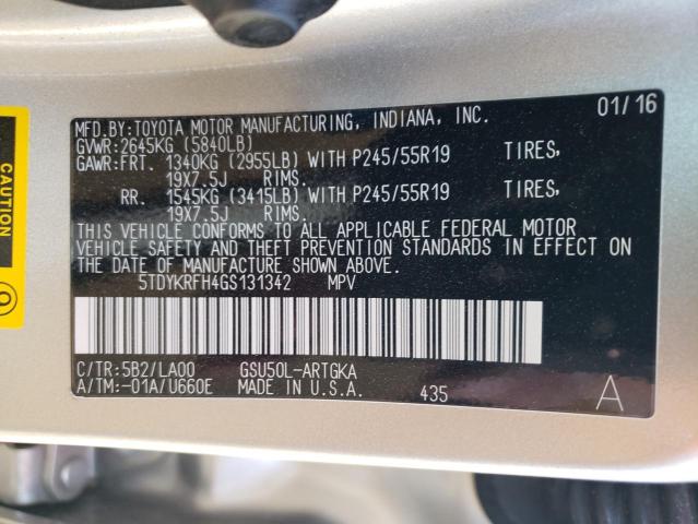 Photo 14 from auction – 2016 TOYOTA HIGHLANDER with VIN 5TDYKRFH4GS131342