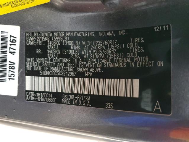 Photo 14 from auction – 2012 TOYOTA SIENNA LE with VIN 5TDKK3DC5CS212967