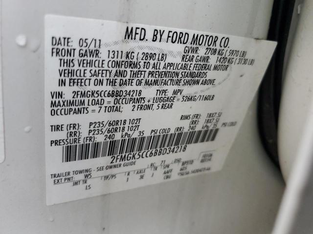 Photo 14 from auction – 2011 FORD FLEX SEL with VIN 2FMGK5CC6BBD34218