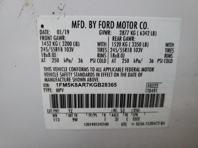 Photo 10 from auction – 2019 FORD EXPLORER P with VIN 1FM5K8AR7KGB28365
