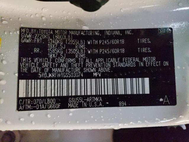 Photo 14 from auction – 2016 TOYOTA HIGHLANDER with VIN 5TDJKRFH1GS503074