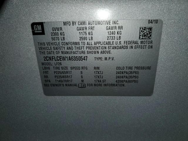 Photo 14 from auction – 2010 CHEVROLET EQUINOX LS with VIN 2CNFLCEW1A6350547