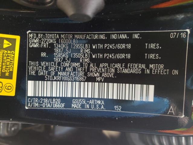 Photo 14 from auction – 2016 TOYOTA HIGHLANDER with VIN 5TDJKRFHXGS316867