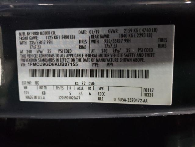 Photo 14 from auction – 2019 FORD ESCAPE SE with VIN 1FMCU9GD6KUB07155