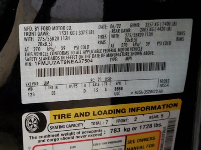 Photo 14 from auction – 2022 FORD EXPEDITION with VIN 1FMJU2AT9NEA37504