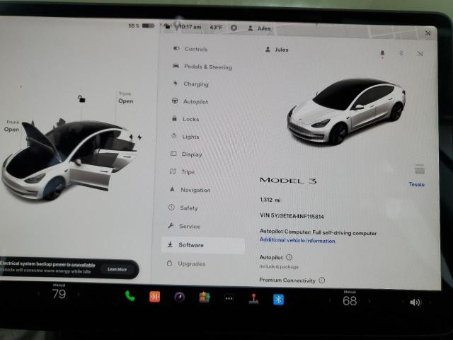 Photo 9 from auction – 2022 TESLA MODEL 3 with VIN 5YJ3E1EA4NF115814