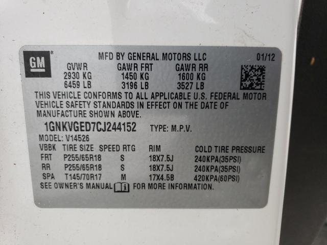 Photo 14 from auction – 2012 CHEVROLET TRAVERSE L with VIN 1GNKVGED7CJ244152