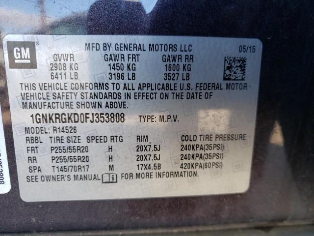 Photo 14 from auction – 2015 CHEVROLET TRAVERSE L with VIN 1GNKRGKD0FJ353808