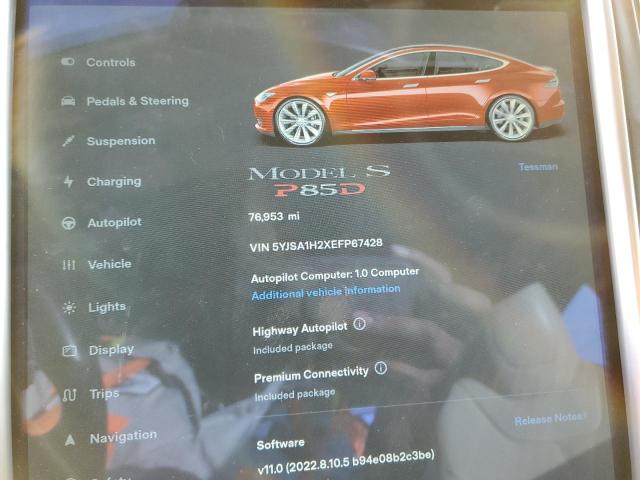 Photo 9 from auction – 2014 TESLA MODEL S with VIN 5YJSA1H2XEFP67428
