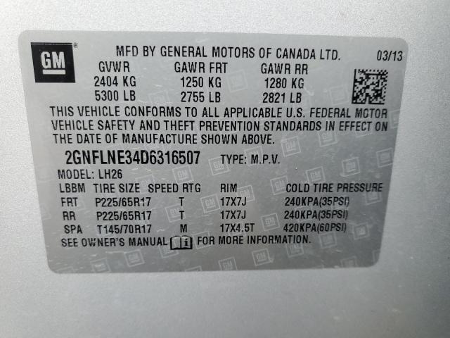 Photo 14 from auction – 2013 CHEVROLET EQUINOX LT with VIN 2GNFLNE34D6316507