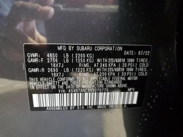 Photo 14 from auction – 2022 SUBARU OUTBACK LI with VIN 4S4BTANC9N3276770