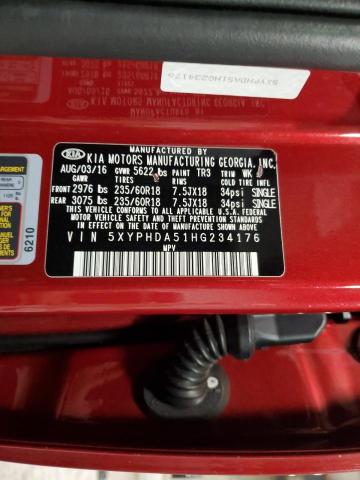 Photo 14 from auction – 2017 KIA SORENTO EX with VIN 5XYPHDA51HG234176