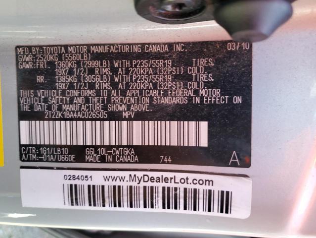 Photo 14 from auction – 2010 LEXUS RX 350 with VIN 2T2ZK1BA4AC026505