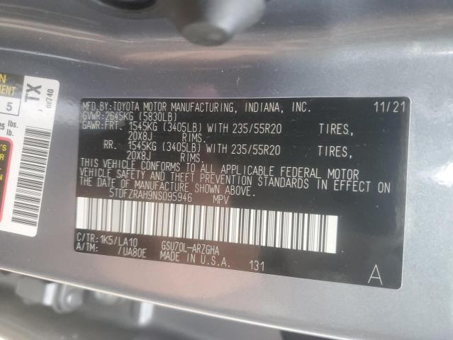 Фото 14 с аукциона – 2022 TOYOTA HIGHLANDER с VIN 5TDFZRAH9NS095946