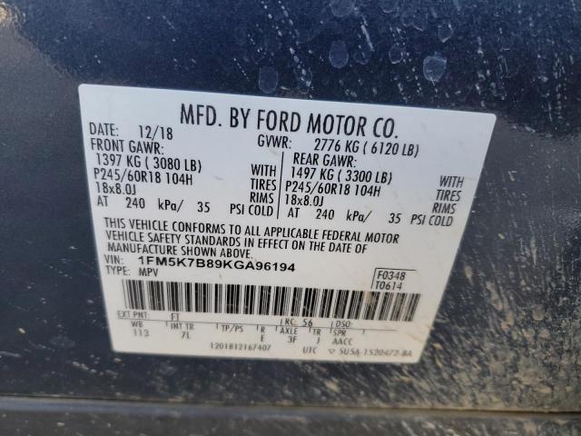 Photo 14 from auction – 2019 FORD EXPLORER with VIN 1FM5K7B89KGA96194