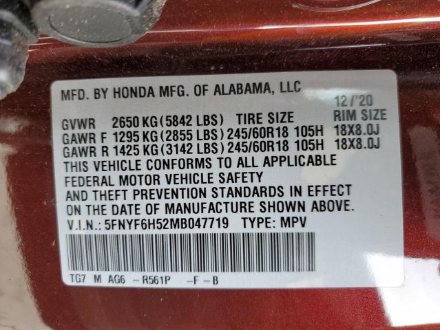 Photo 14 from auction – 2021 HONDA PILOT EXL with VIN 5FNYF6H52MB047719