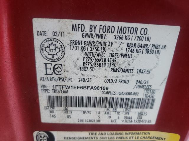 صورة رقم 10 من المزاد - 2011 FORD F150 SUPER مع VIN 1FTFW1EF6BFA98169