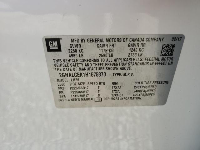 Photo 10 from auction – 2017 CHEVROLET EQUINOX LT with VIN 2GNALCEK1H1575870