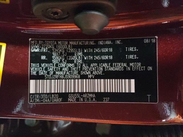 Foto 14 de la subasta – 2018 TOYOTA HIGHLANDER con VIN 5TDJZRFH8JS909968