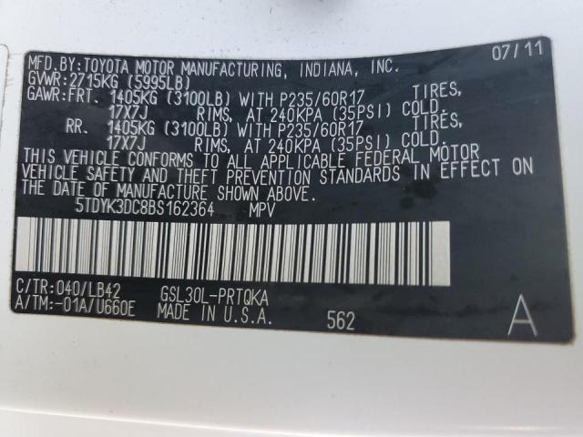 Photo 14 from auction – 2011 TOYOTA SIENNA XLE with VIN 5TDYK3DC8BS162364