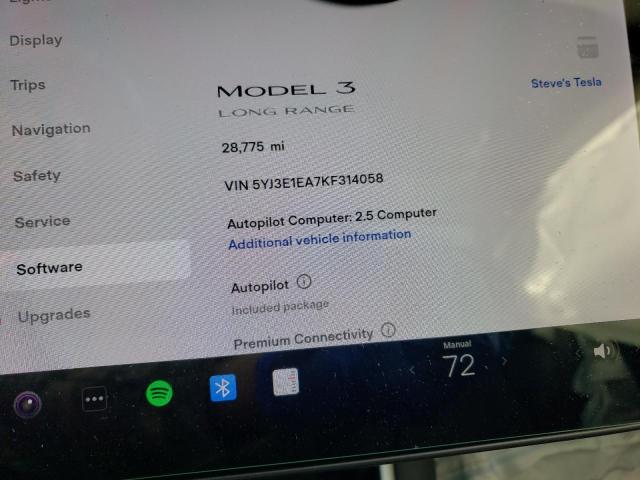 Photo 9 from auction – 2019 TESLA MODEL 3 with VIN 5YJ3E1EA7KF314058