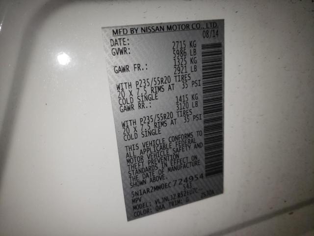 Photo 14 from auction – 2014 NISSAN PATHFINDER with VIN 5N1AR2MM0EC724954