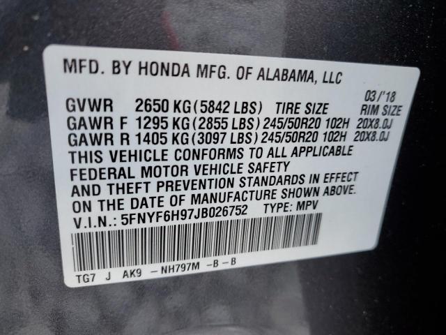 Photo 14 from auction – 2018 HONDA PILOT TOUR with VIN 5FNYF6H97JB026752