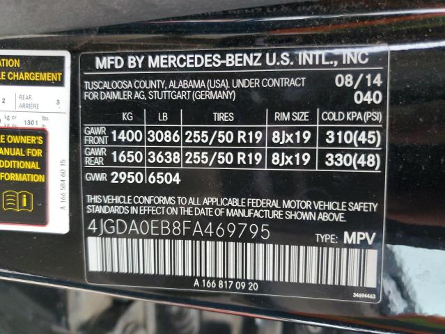 Photo 14 from auction – 2015 MERCEDES-BENZ ML 250 BLU with VIN 4JGDA0EB8FA469795