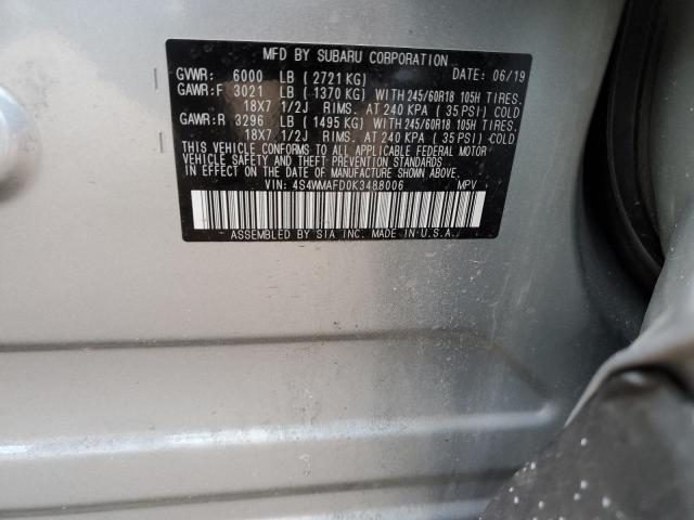Photo 14 from auction – 2019 SUBARU ASCENT PRE with VIN 4S4WMAFD0K3488006