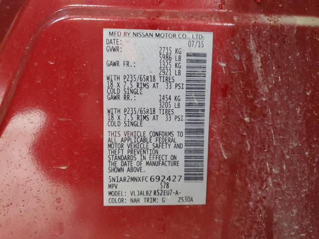 Photo 14 from auction – 2015 NISSAN PATHFINDER with VIN 5N1AR2MNXFC692427